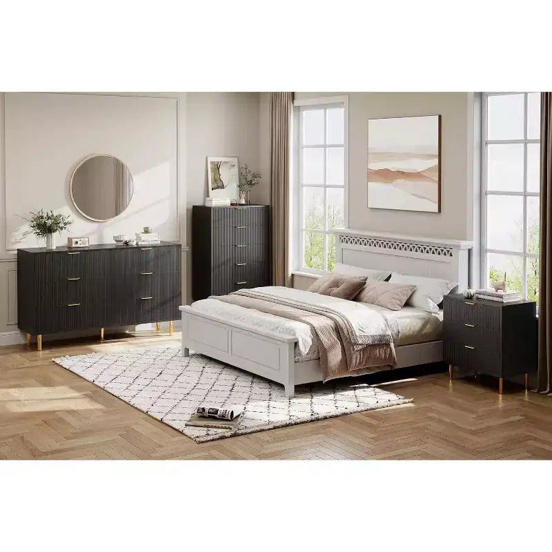 Moderne Kommode mit 3 Schubladen - goldene Griffe und viel Stauraum für Schlafzimmer und Wohnzimmer