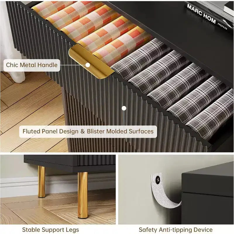 Moderne Kommode mit 3 Schubladen - goldene Griffe und viel Stauraum für Schlafzimmer und Wohnzimmer